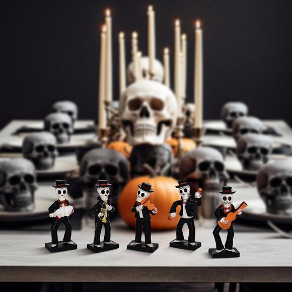 5 Pcs Mariachi Band Skull Folk Musician Players Skeletons Halloween Figurines - Picture 6 of 7